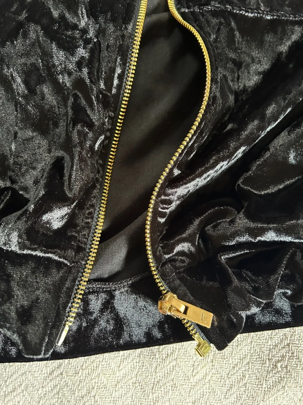 Fabletics Black Crushed Velvet Zip Hoodie Jacket - Picture 4 of 4